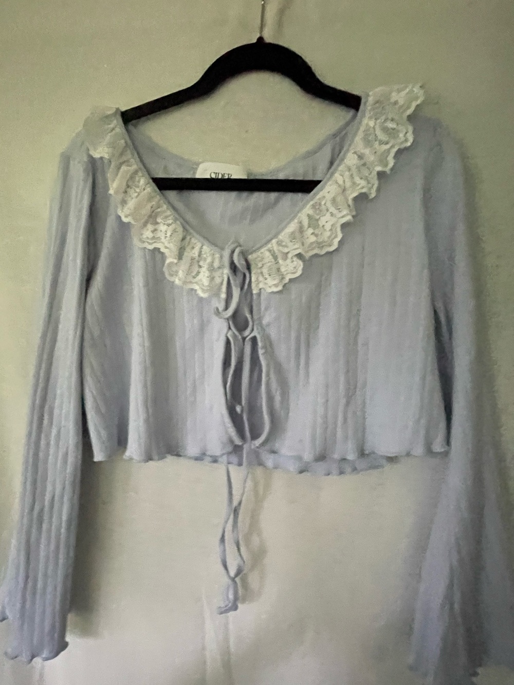 Cider 2-Piece Blue Ribbed W/Lace Lounge Set Cotton Large Beautiful